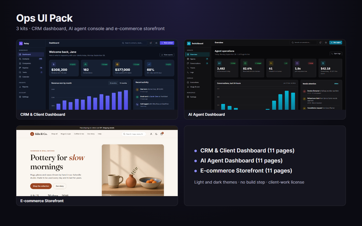 Ops UI Pack - CRM, AI Agent Console & Storefront